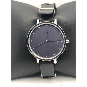 Skagen SKW2582 Women's Black Leather Analog Blue Dial Quartz Genuine Watch KS285